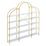 74.8 Inch 5 Tiers Office Bookcase Bookshelf, Display Shelf with Round Top, X Bar Gold Frame