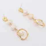 Europe and the United States fashion metal gold geometric long freshwater pearl earrings s925 silver needle earrings