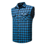 Mens Sleeveless Plaid Shirt Flannel Button Down Shirts