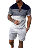 Mens Short Sleeve Casual Polo Shirt and Shorts Sets Two Piece Summer Outfits Zip Polo Tracksuit Set for Men S-XXL