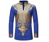 Mens Gold Floral Printed Collar Shirt Long Sleeve Blouse