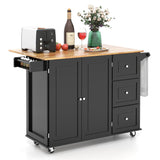 Kitchen Island Trolley Cart Wood with Drop-Leaf Tabletop and Storage Cabinet