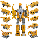 5 in 1 Dinosaur Transforming Robot Toys Set;  Magnetic Assemble into Emulation 14.5 inches Large Robot Figures;  5 Construction Trucks & Dinosaurs for Boys;  Kids Ages 3 and Up