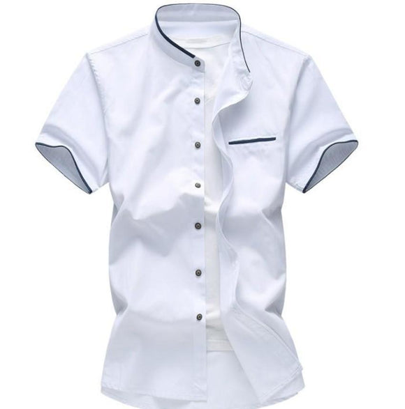 Mens Stand Collar Short Sleeve Summer Shirt