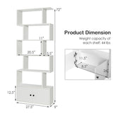 6-Tier S-Shaped Freestanding Bookshelf with Cabinet and Doors