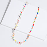 Freshwater Pearl Necklace Women's Hundred Candy Color Bohemian Beaded Asymmetric Niche Design Collarbone Chain