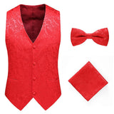 Mens Formal Wedding Paisley Waistcoat Bow Tie Set Jacquard Woven Suit Vest