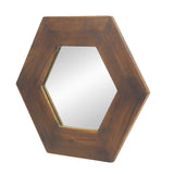 18.5" x 18.5" Hexagon Mirror with Solid Wood Frame, Wall Decor for Living Room Bathroom Hallway, Dark Brown