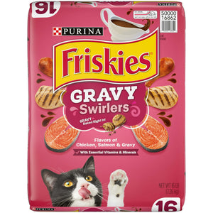 Friskies Gravy Swirlers Savory Chicken & Salmon Dry Cat Food, 16 lb Bag