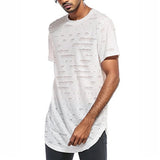 Mens Hipster Hip Hop Long Drop Tail T Shirts Hemline Hole Crewneck Tees