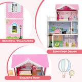 Wooden Dollhouse with Working Elevator and Rotatable Staircase