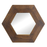 18.5" x 18.5" Hexagon Mirror with Solid Wood Frame, Wall Decor for Living Room Bathroom Hallway, Dark Brown