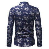 Mens Hipster Floral Dress Shirts Long Sleeve Slim Fit Button Down Shirts