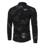 Mens Casual Shirts Gold Rose Printed Slim Fit Long Sleeve Dress Shirts/Prom Performing Shirts