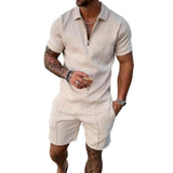 Mens Short Sleeve Casual Polo Shirt and Shorts Sets Two Piece Summer Outfits Zip Polo Tracksuit Set for Men S-XXL