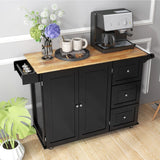 Kitchen Island Trolley Cart Wood with Drop-Leaf Tabletop and Storage Cabinet