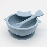 Baby Cartoon Bear Shape Complementary Food Training Silicone Bowl With Spoon Sets