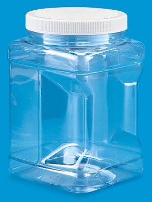 Clear Food Grade PET Plastic Square Grip Storage Jar w/Cap - 48 Fluid Ounces - 6-Jar Pack (4-5 Cup Storage Capacity) by Pride Of India 48 oz