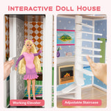 Wooden Dollhouse with Working Elevator and Rotatable Staircase