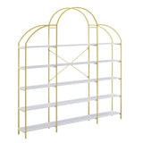 74.8 Inch 5 Tiers Office Bookcase Bookshelf, Display Shelf with Round Top, X Bar Gold Frame