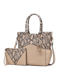 Iris Snake Embossed Vegan Leather Women Tote Bag with matching Wristlet Pouch