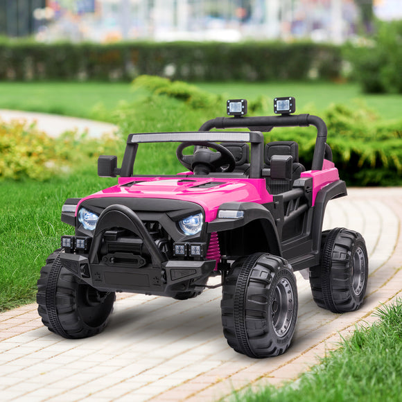 12V Electric Motorized Off-Road Vehicle, 2.4G Remote Control Kids Ride On Car, Head/Rear Lights, Music, Rear Spring Suspension,Rose red