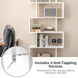 6-Tier S-Shaped Freestanding Bookshelf with Cabinet and Doors