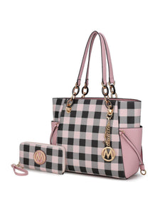 Yale Checkered Tote Bag with Wallet