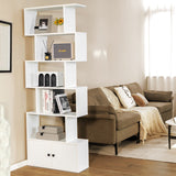 6-Tier S-Shaped Freestanding Bookshelf with Cabinet and Doors