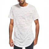 Mens Hipster Hip Hop Long Drop Tail T Shirts Hemline Hole Crewneck Tees