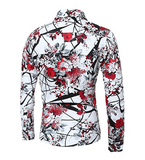 Mens Casual Shirt Long Sleeve Floral Stylish Slim Fit Button Down Dress Shirt