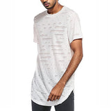 Mens Hipster Hip Hop Long Drop Tail T Shirts Hemline Hole Crewneck Tees