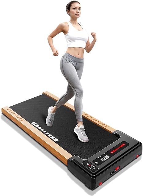 Wood Under Desk Treadmill, Walking Pad Treadmills for Home, Portable Treadmill with LED Display and Remote Control, Installation-Free Jogging Machine for Office and Apartment