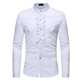 Mens Slim Fit Long Sleeve Tuxedo Dress Shirts Prom Performing Shirts