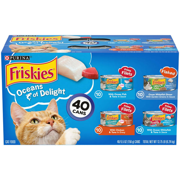 Purina Friskies Ocean Of Delight Wet Cat Food Variety Pack, 5.5 oz Cans (40 Pack)