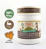 Pride Of India - Herbal Henna & Indigo Mix Hair Color Powder w/Gloves - Natural Brown, Half Pound (227 Grams)