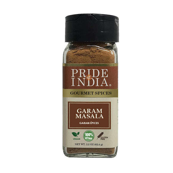 Pride of India - Garam Masala Ground – Warming Spice Blend for Variety of Dishes – Flavorful Mix for Curries and Pilafs – Easy to Use - 2.2 oz. Small Dual Sifter Bottle – Ideal for Non-Veg & Veg Dishe