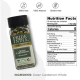 Pride of India – Green Cardamom Whole – Gourmet & Aromatic Spice – Flavoring agent for bakes/teas/drinks & more – Full Bodied Green Pods – 1.6 oz. Small Dual Sifter Bottle