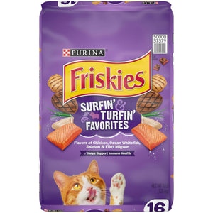 Friskies Dry Cat Food, Surfin' & Turfin' Favorites, 16 lb. Bag