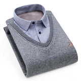 Aoliwen MenWinter Warm Shirt Sweater Cardigan Shirt collar cardigan combination Cashmere Flannel Men home service dress shirt