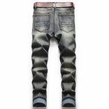 Mens Ribbed Jeans Straight Fit Denim Pants