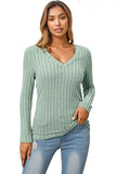 Basic Bae Full Size Ribbed V-Neck Long Sleeve T-Shirt