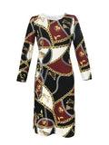 Printed Round Neck Long Sleeve Midi Dress